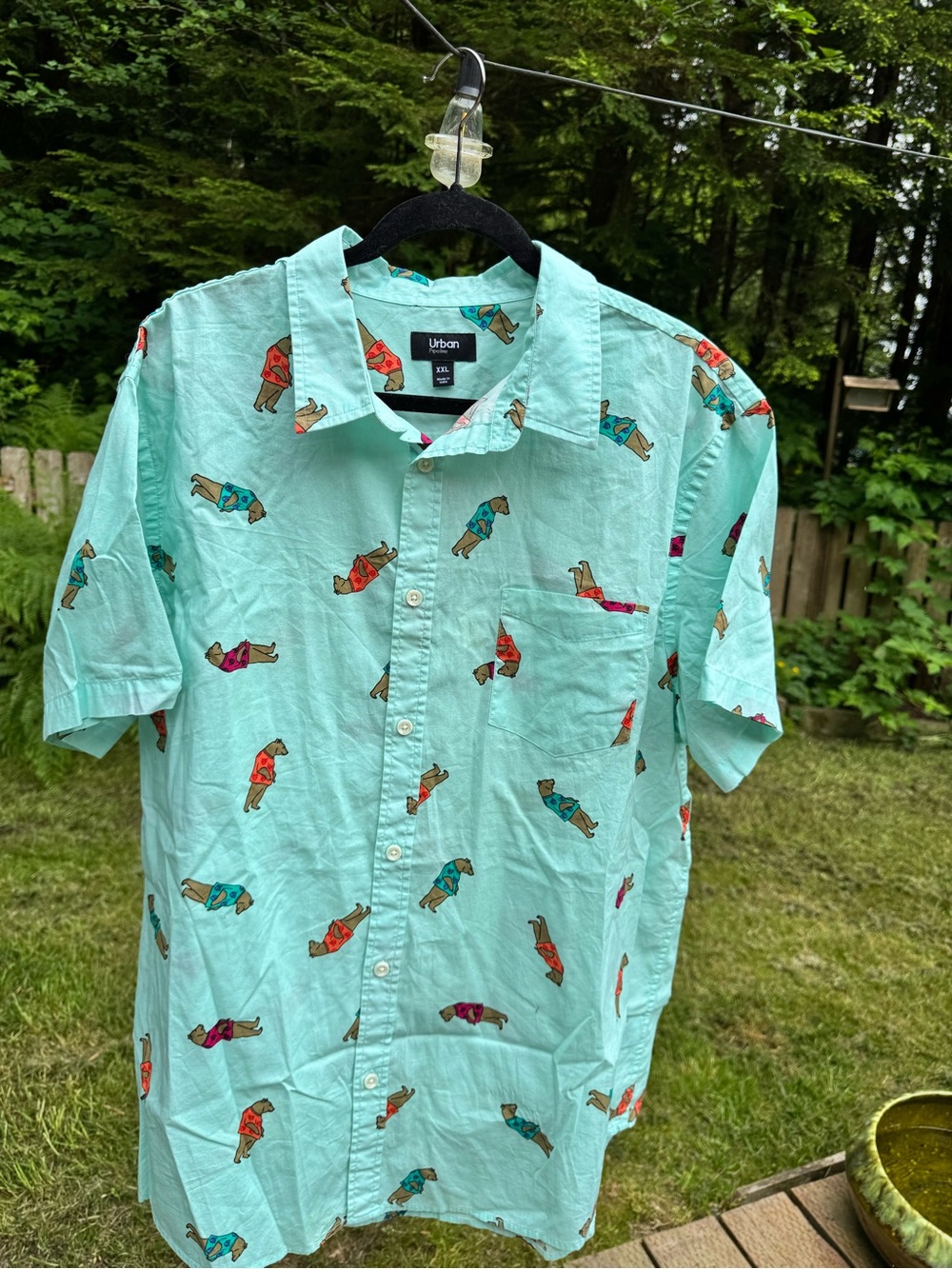 urban pipeline Mint Short-Sleeve Button-Down Shirt with Multicolor Dog Print - Picture 2 of 6